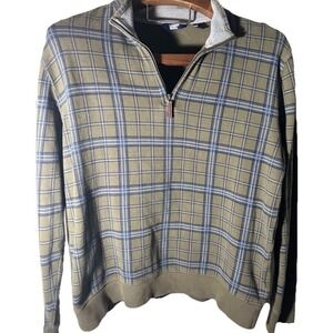 Lands'‎ End Medium Olive  Green Plaid 1/4 Zip Bedford Heavyweight Corduroy Rib